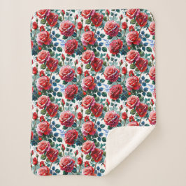 Couverture Sherpa Jardin Rose romantique Imprimer