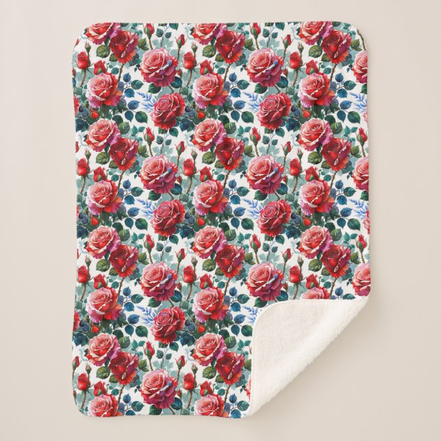 Couverture Sherpa Jardin Rose romantique Imprimer (Devant)