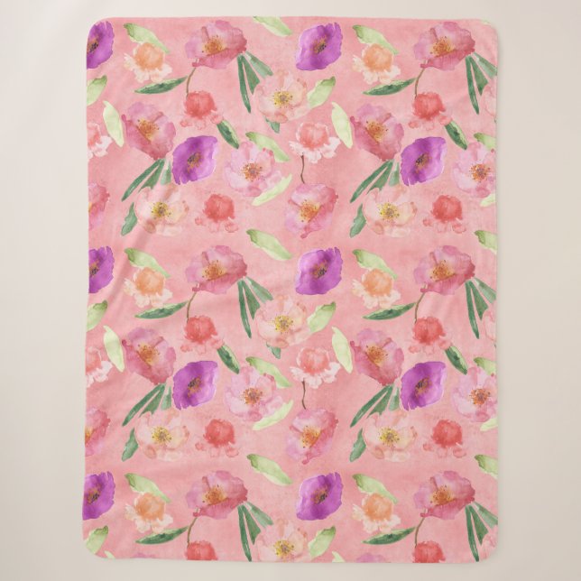 Couverture Sherpa Jardin rose violet Jardin Floral (Devant)