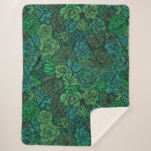 Couverture Sherpa Jardin succulent en vert