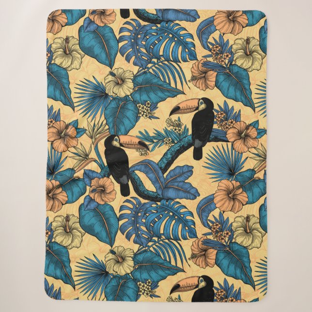 Couverture Sherpa Jardin toucan en jaune et bleu (Devant)