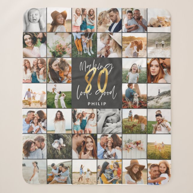 Couverture Sherpa Jeu de 80e anniversaire moderne multi photo script (Devant)