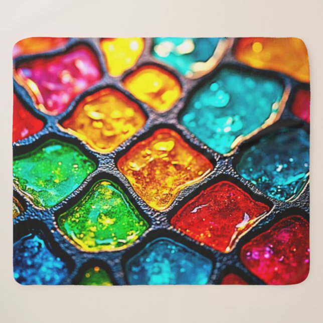 Couverture Sherpa Jewel Tone Stained Glass Art Glow Design (Devant (Horizontal))