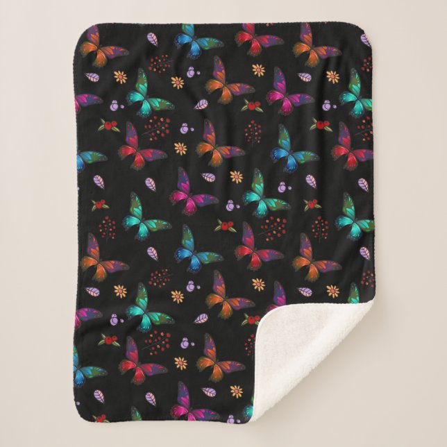 Couverture Sherpa Joli bijou Tone Papillons sur Noir (Devant)