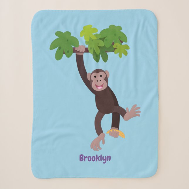 Couverture Sherpa Joli chimpanzé dans la jungle suspendu dessin anim (Devant)