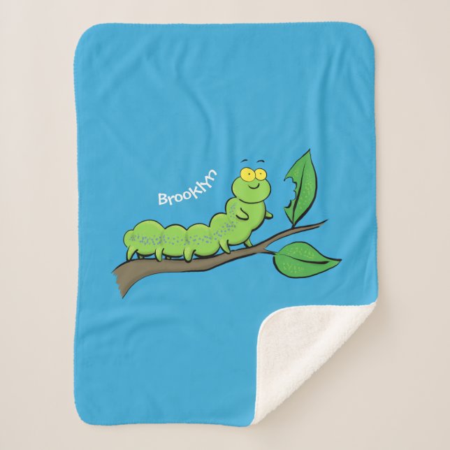 Couverture Sherpa Joli dessin animé de chenille verte mignonne (Devant)