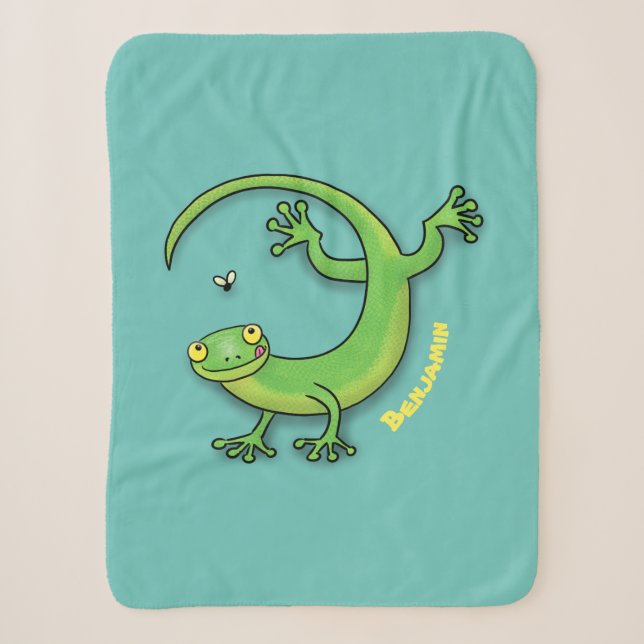 Couverture Sherpa Joli gecko vert salutations avec dessin animé (Devant)