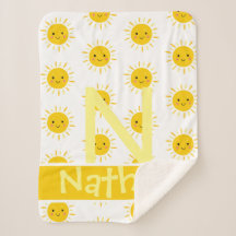 Joli Jaune Souriant Soleil Monogramme Nom Bébé