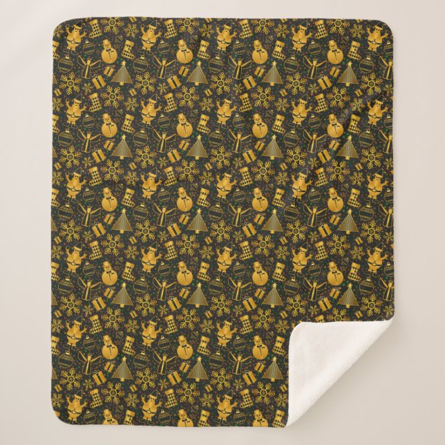 Couverture Sherpa Joli Noël Vacances Gold Motif noir (Devant)