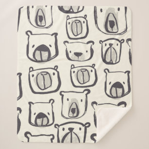 Couverture Sherpa Joli ours visage dessiné à la main gribouillis ill