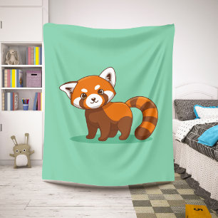 Couverture Sherpa Joli panda roux sur fond vert