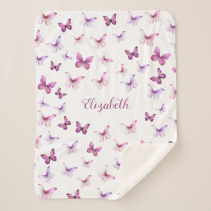 Couverture Sherpa Joli papillon rose et violet fille
