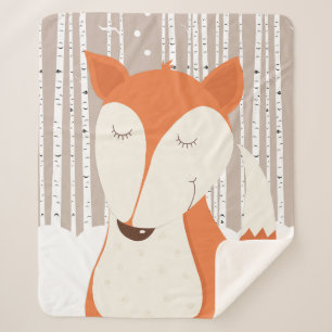 Couverture Sherpa Joli renard rouge boisé Birch Trees