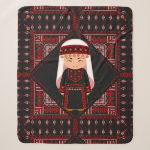 Couverture Sherpa jolie fille palestinienne Broderie rouge tatreez