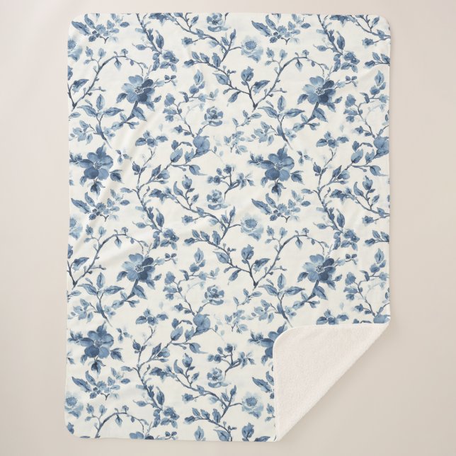 Couverture Sherpa Jolie fleur blanche bleue   (Devant)