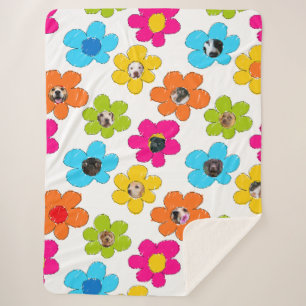Couverture Sherpa Jolie fleur colorée Chien Maman Fun Photo Collage