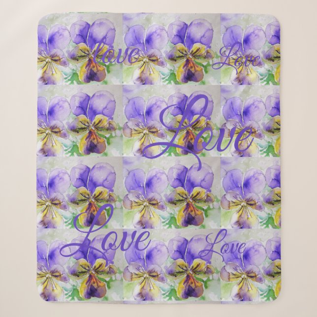 Couverture Sherpa Jolie Fleur Viola Floral Purple Motif Amour (Devant)
