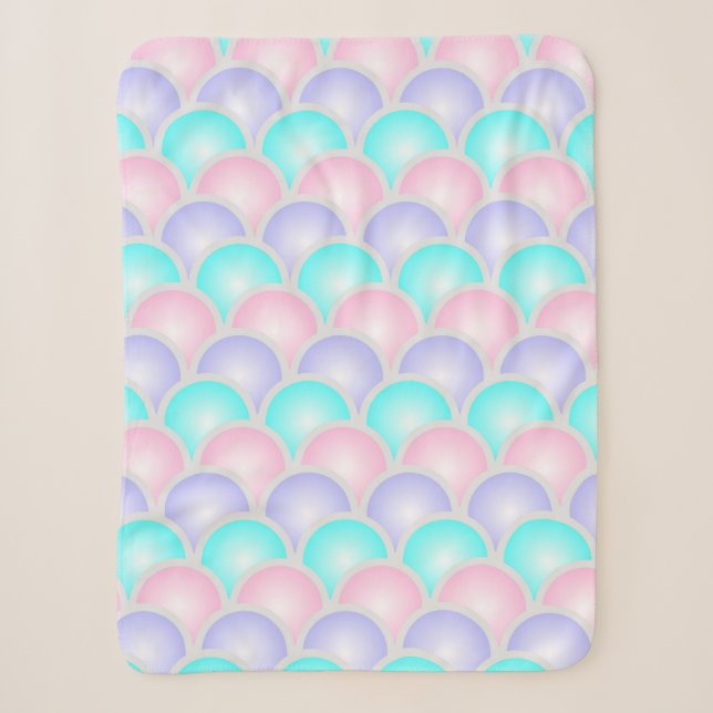 Couverture Sherpa jolie rose aqua bleu pastel écailles de sirène (Devant)