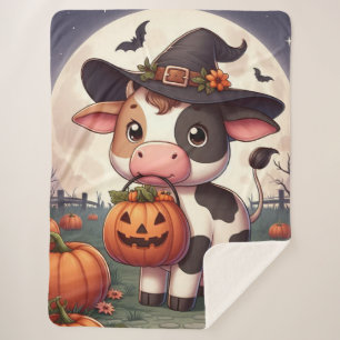 Couverture Sherpa Jolie vache sorcière Halloween