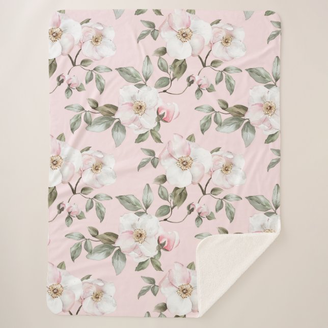Couverture Sherpa Jolies fleurs roses et blanches   (Devant)