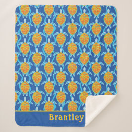 Couverture Sherpa Joueuse Orange Blue Sea Turtle Design