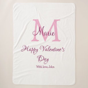 Couverture Sherpa Joyeuse Saint-Valentin monogramme rose nom amour f