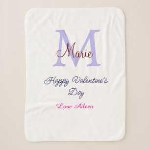 Couverture Sherpa Joyeuse Saint-Valentin pastel violet monogramme ro
