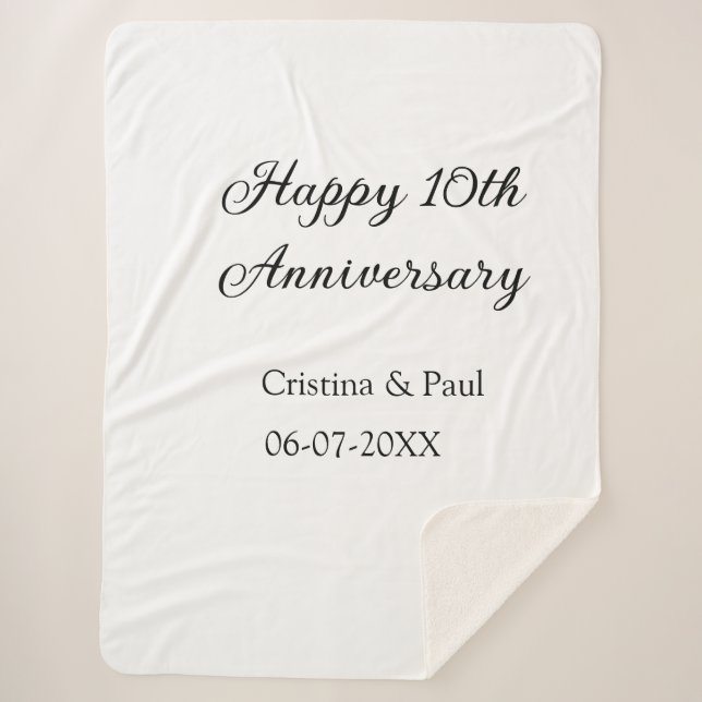 Couverture Sherpa Joyeux 10e anniversaire simple nom de mariage mini (Devant)