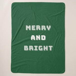 Couverture Sherpa Joyeux et lumineux, Art de Noël vert, Vacances
