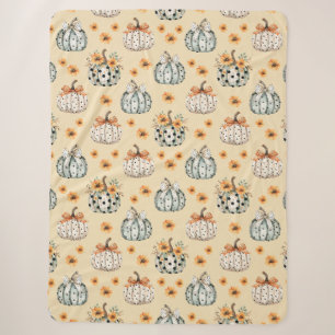 Couverture Sherpa Joyeux Halloween Aquarelle citrouilles et fleurs 