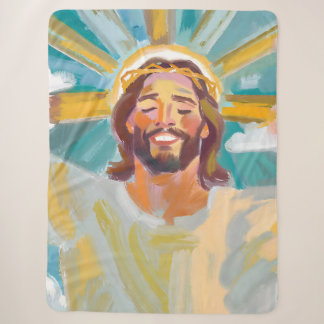 Couverture Sherpa Joyeux Jésus avec la couronne d'épines Sherpa Blan