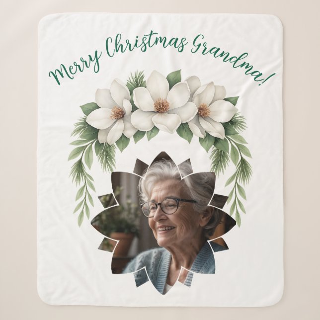 Couverture Sherpa Joyeux Noël grand-mère photo cadeau de vacances (Devant)