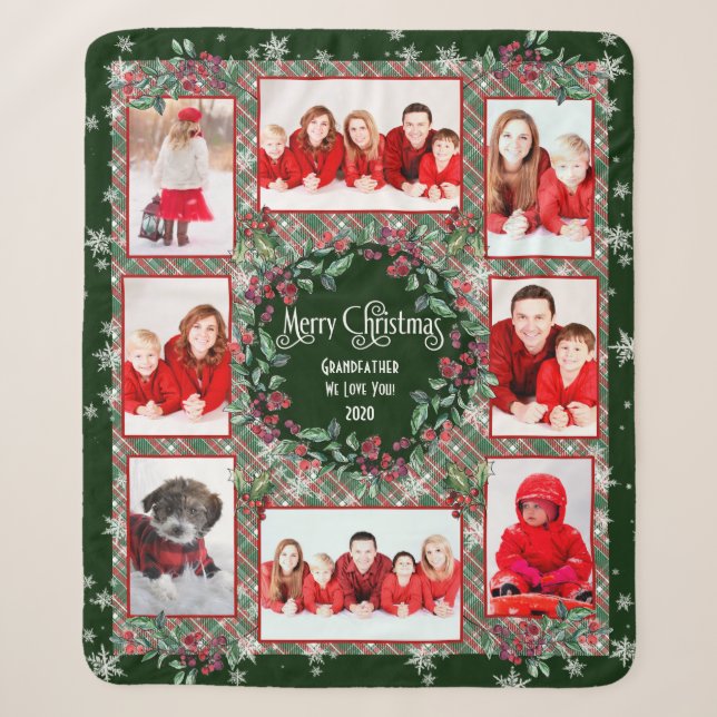 Couverture Sherpa Joyeux Noël Grand-père Famille Photo Collage (Devant)