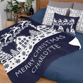 Couverture Sherpa Joyeux Noël Père Noël Winter Snowflakes Nom