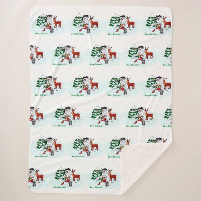 Couverture Sherpa Joyeux Noël ! Snowman avec amis (Devant)