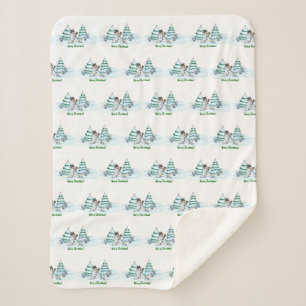 Couverture Sherpa Joyeux Noël ! Snowman avec chat et chiot