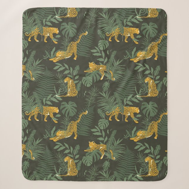 Couverture Sherpa Jungle Jaguar Green Monstera Motif Feuille (Devant)