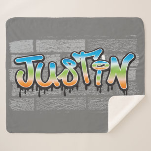 Couverture Sherpa Justin Votre Nom graffiti Logo Peinture murale en