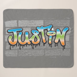 Couverture Sherpa Justin Votre Nom graffiti Logo Peinture murale en 
