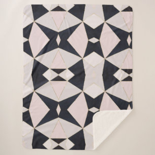 Couverture Sherpa Kaleidoscope rose noir géométrique