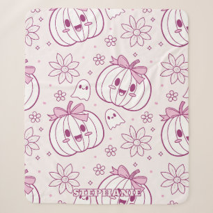 Couverture Sherpa Kawaii Citrouilles, Fantômes & Fleurs
