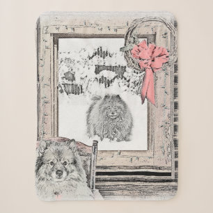 Couverture Sherpa Keeshond Noël hiver fenêtre Peinture Chien Art