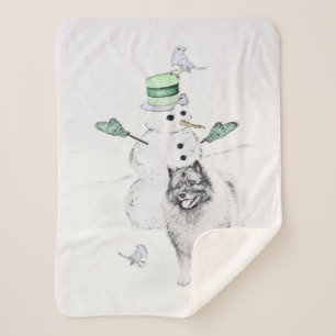 Couverture Sherpa Keeshond Noël Snowman Peinture Chien Art