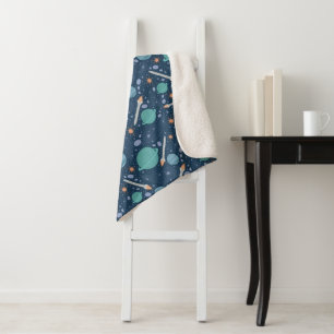 Couverture Sherpa Kids Rocket Ship Jupiter Saturn Planet Stars