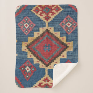 Couverture Sherpa Kilim tissé Couleur Royal Bleu Jaune
