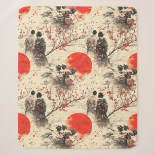 Couverture Sherpa Kimono Couple Sakura Romantique Motif (3)