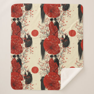 Couverture Sherpa Kimono Couple Sakura Romantique Motif (4)