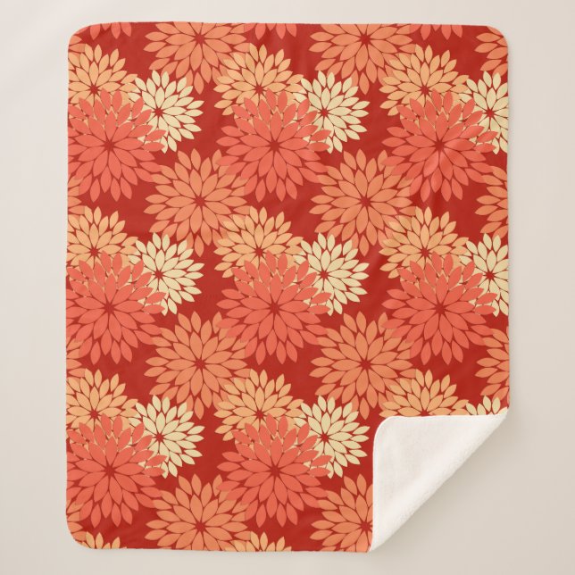 Couverture Sherpa Kimono Floral Moderne Impression, Mandarin Orange (Devant)