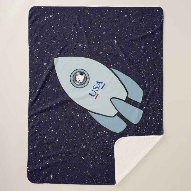 Couverture Sherpa KiniArt Space Rocket Chien Westie Sherpa Blanket (Devant)