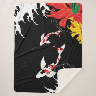 Couverture Sherpa Koi Pond - black - Japanese Design Blanket